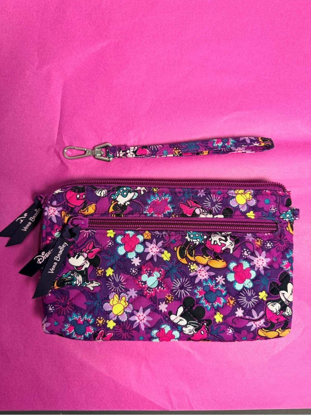 Vera Bradley Purple Floral Minnie Mouse Wristlet with Removable Strap